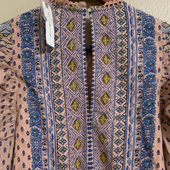 New Anthropologie Women’s Embroidered Mini Dress Blue Peach Coastal Cowgirl M - Picture 7 of 13